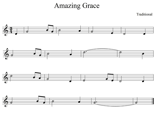 "Amazing Grace" score with melody
